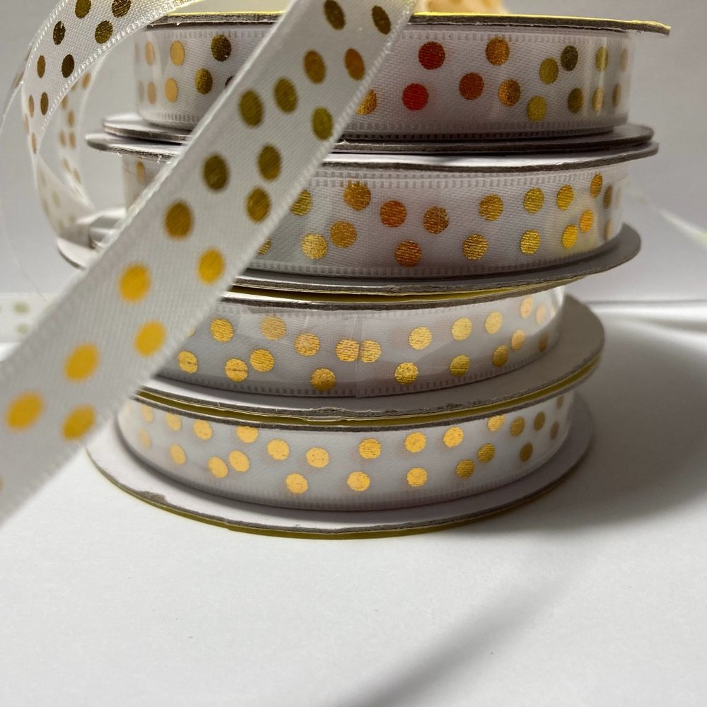 5 Metallic Gold White Ribbon 7/16"
